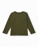 Camiseta verde para niño con estampado de montaña y mapa