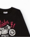 Camiseta negra de manga larga para niño con estampado de