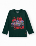 Camiseta verde de manga larga con estampado de furgoneta