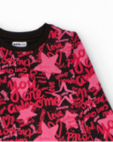 Vestido combinado para niña con estampado fucsia y falda de tul Vestido combinado para niña con estampado fucsia y falda de tul