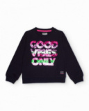 Sudadera negra para niña con lentejuelas multicolor Sudadera negra para niña con lentejuelas multicolor