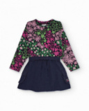 Vestido combinado para niña con estampado multicolor y falda