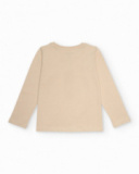 Camiseta beige de manga larga para niño con gráfico tecnológico