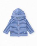 Chaqueta de punto para niño en tonos azul con capucha y orejitas Chaqueta de punto para niño en tonos azul con capucha y orejitas