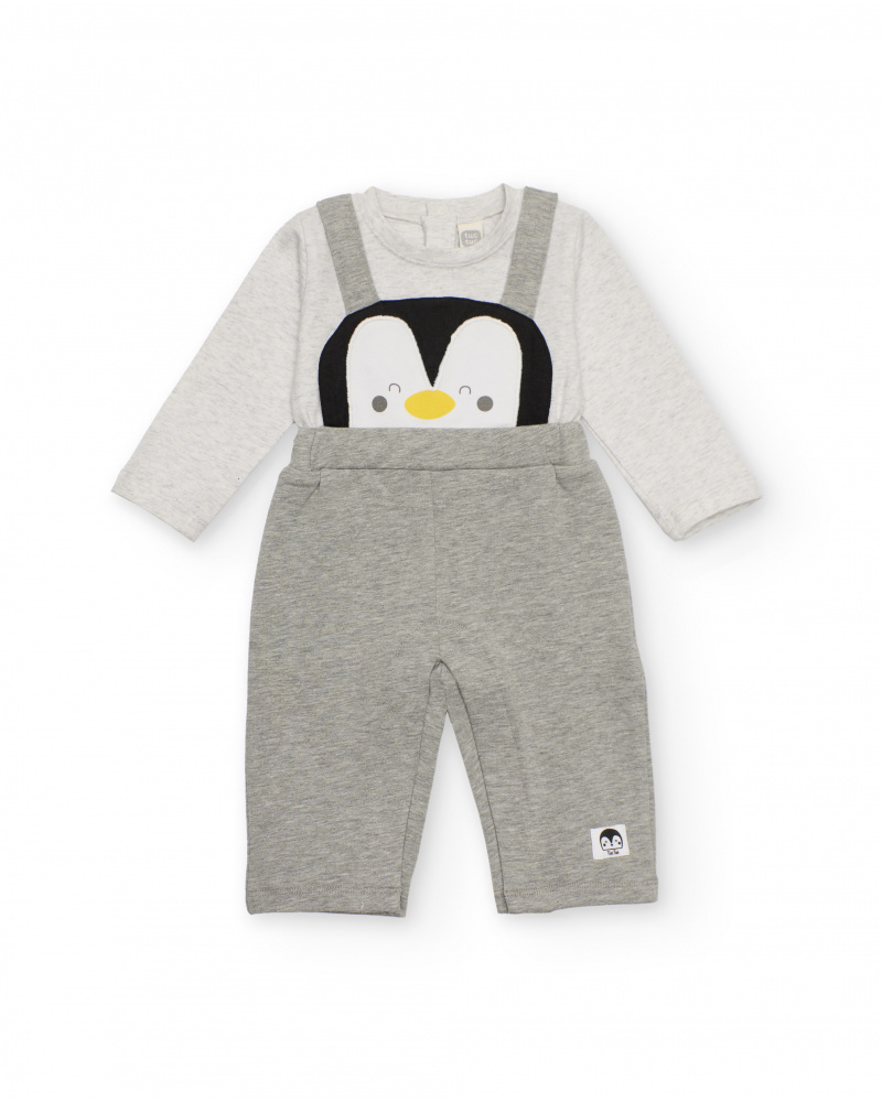 Pelele de punto para recién nacido color gris con diseño de