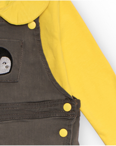 Conjunto de recién nacido en amarillo y gris con peto bordado