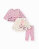 Conjunto de niña en tonos rosa con estampado de leopardo y