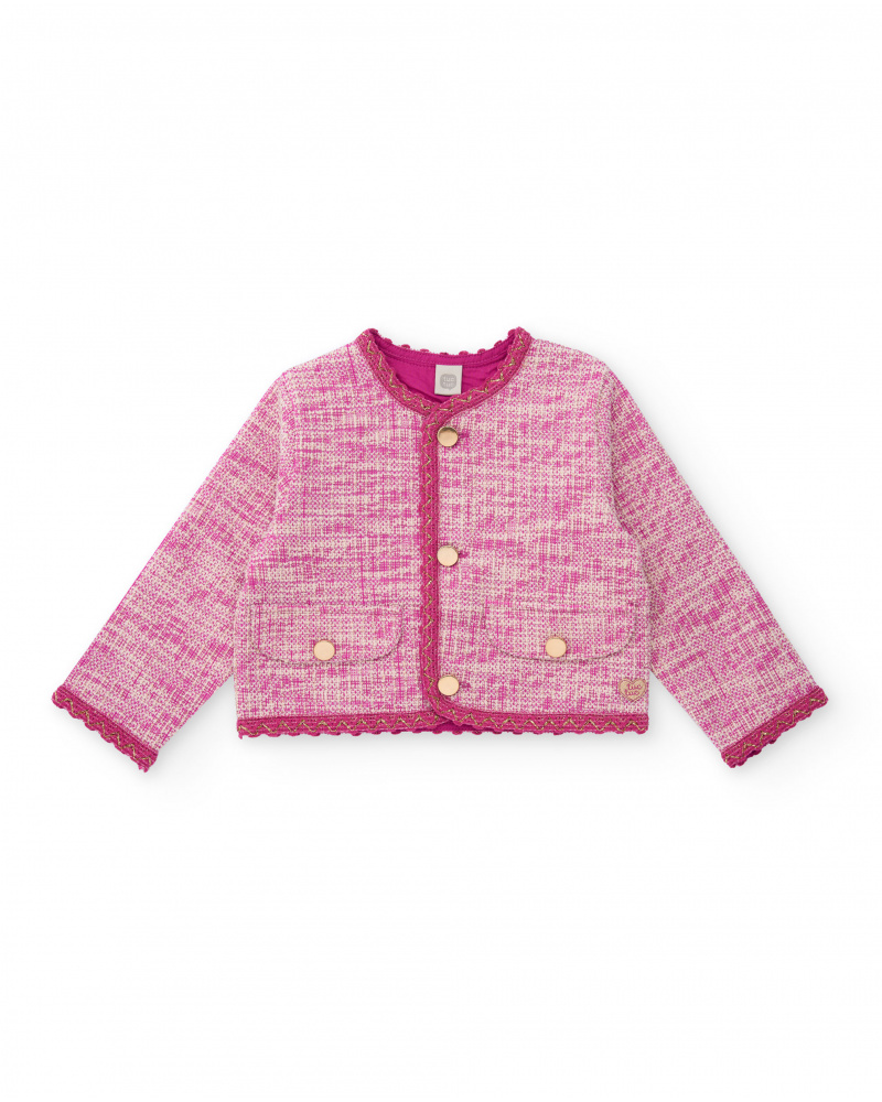 Chaqueta rosa para niña con botones dorados