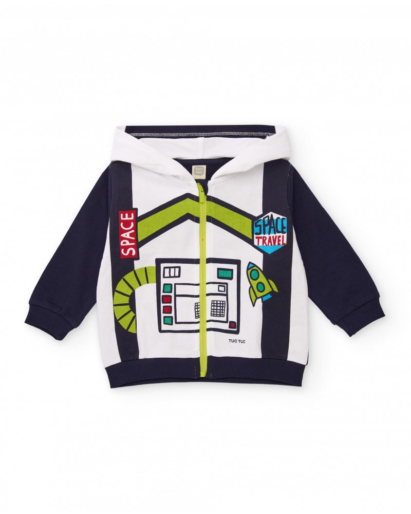 Sudadera para niño con capucha, color azul marino y blanco, con