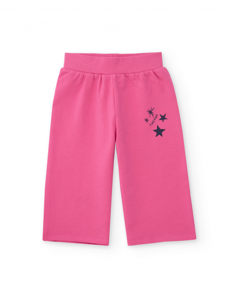 Pantalón de punto para niña en color rosa con detalle de