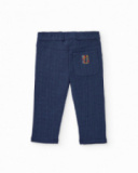 Pantalón de punto para niño color azul marino con bordado de
