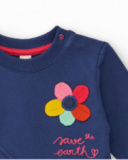 Vestido de punto para niña color azul marino con aplicación de