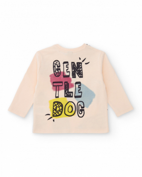 Camiseta de niño manga larga color beige con estampado de perros Camiseta de niño manga larga color beige con estampado de perros