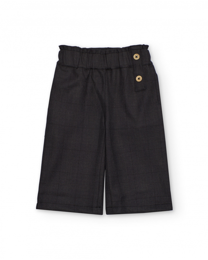 Pantalón amplio gris oscuro para niña con cintura paper bag