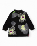 Vestido para niña en negro con flores estampadas y lentejuelas