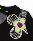 Vestido para niña en negro con flores estampadas y lentejuelas