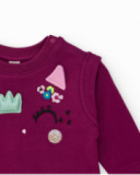 Sudadera de felpa para niña en burdeos con carita de animal y