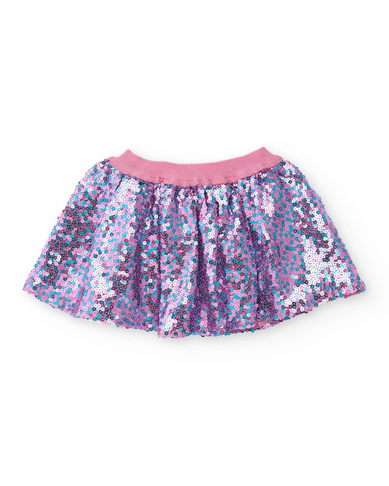Falda de lentejuelas para niña en rosa con brillo multicolor