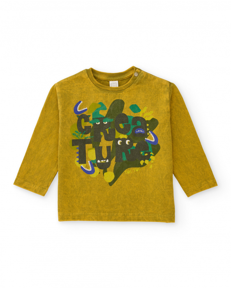 Camiseta de niño color mostaza con estampado de letras