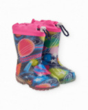 Botas de agua para niña con estampado espacial y luces