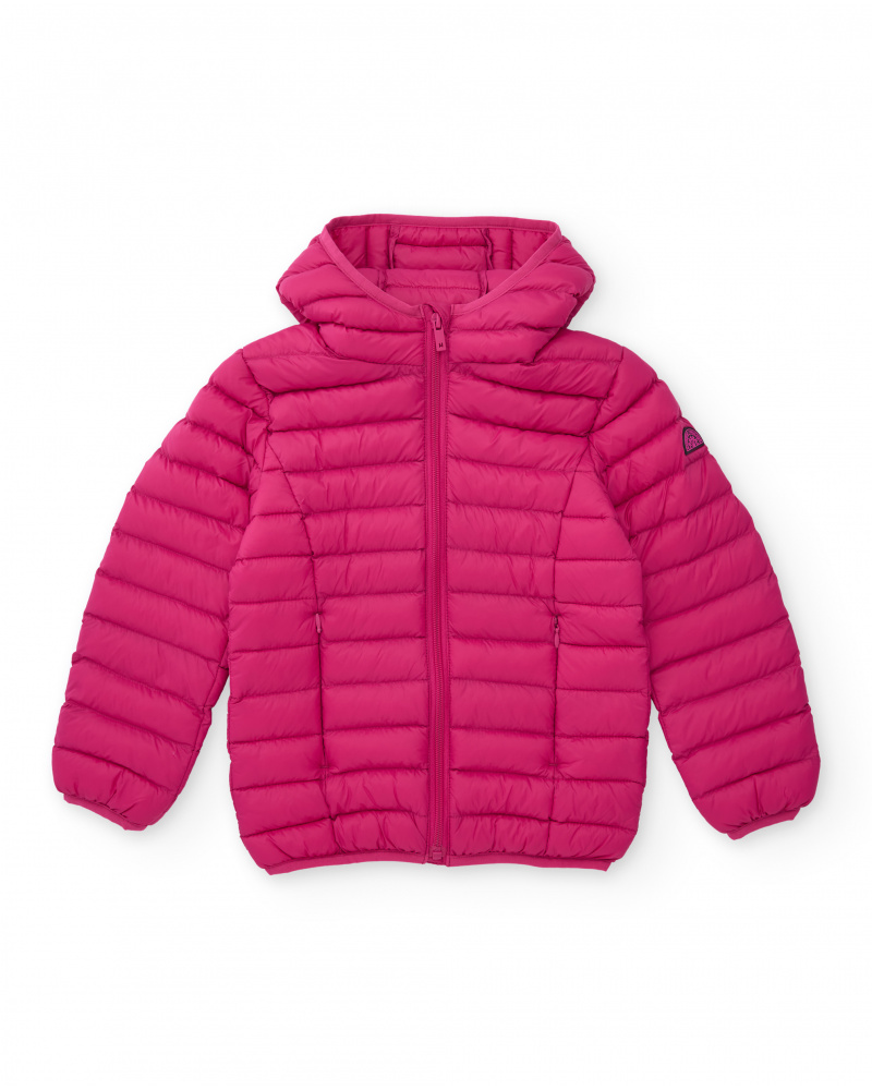 Chaqueta acolchada de niña color fucsia con capucha