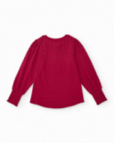 Camiseta de niña en color rojo con mangas largas abullonadas