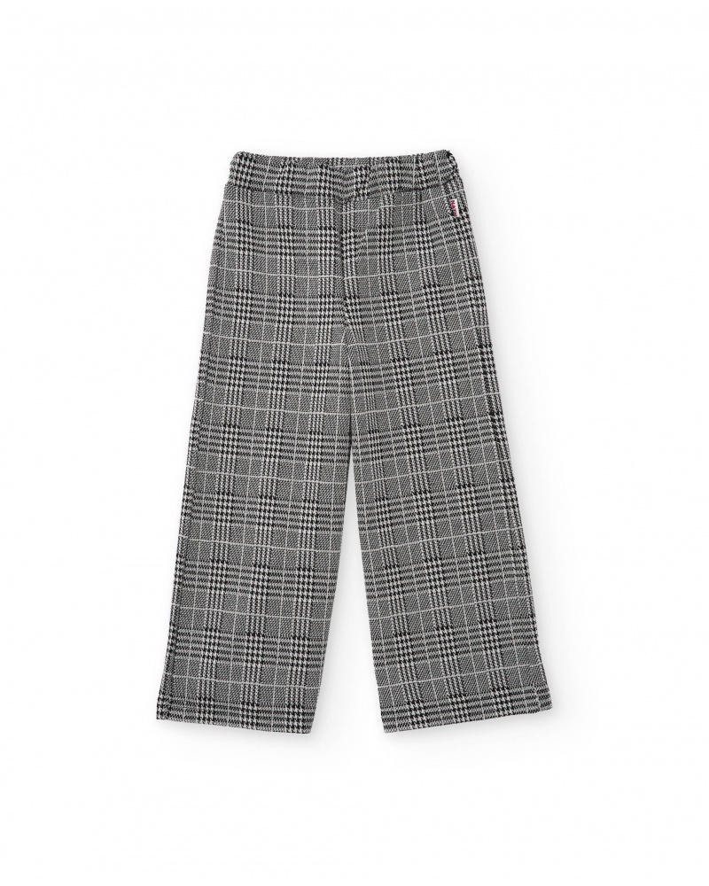 Pantalón de niña de cuadros en tonos grises y corte recto