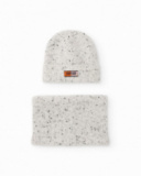 Set de gorro y braga de punto jaspeado en gris claro