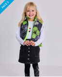 Pack 5 piezas para niña: camiseta, falda, chaleco, leggings y pinzas