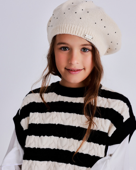 Chaleco de punto para niña a rayas en blanco y negro | tuc tuc