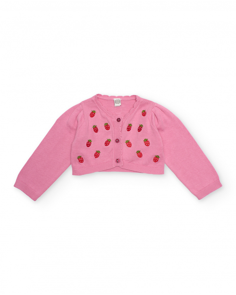 Chaqueta de recién nacido de tricot y fresitas bordadas