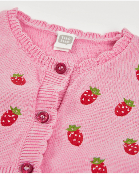 Chaqueta de recién nacido de tricot y fresitas bordadas