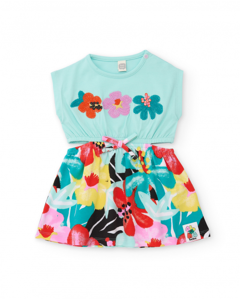 Vestido de niña de punto y flores bordadas