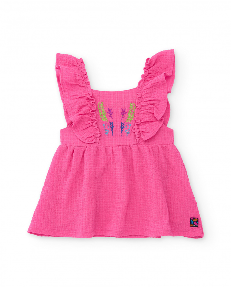 Vestido de niña de plana y bordado frontal