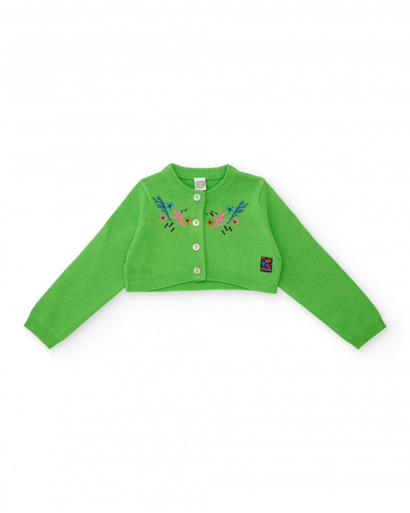 Chaqueta de niña de tricot con bordado frontal