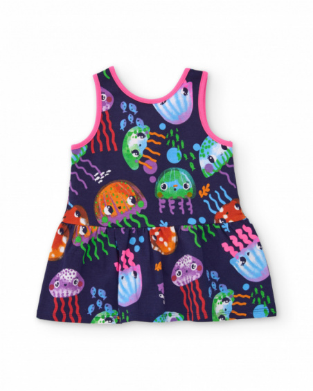 Vestido de niña de punto con ribetes en contraste