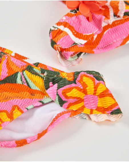 Bikini de niña de punto y detalle floral en relieve