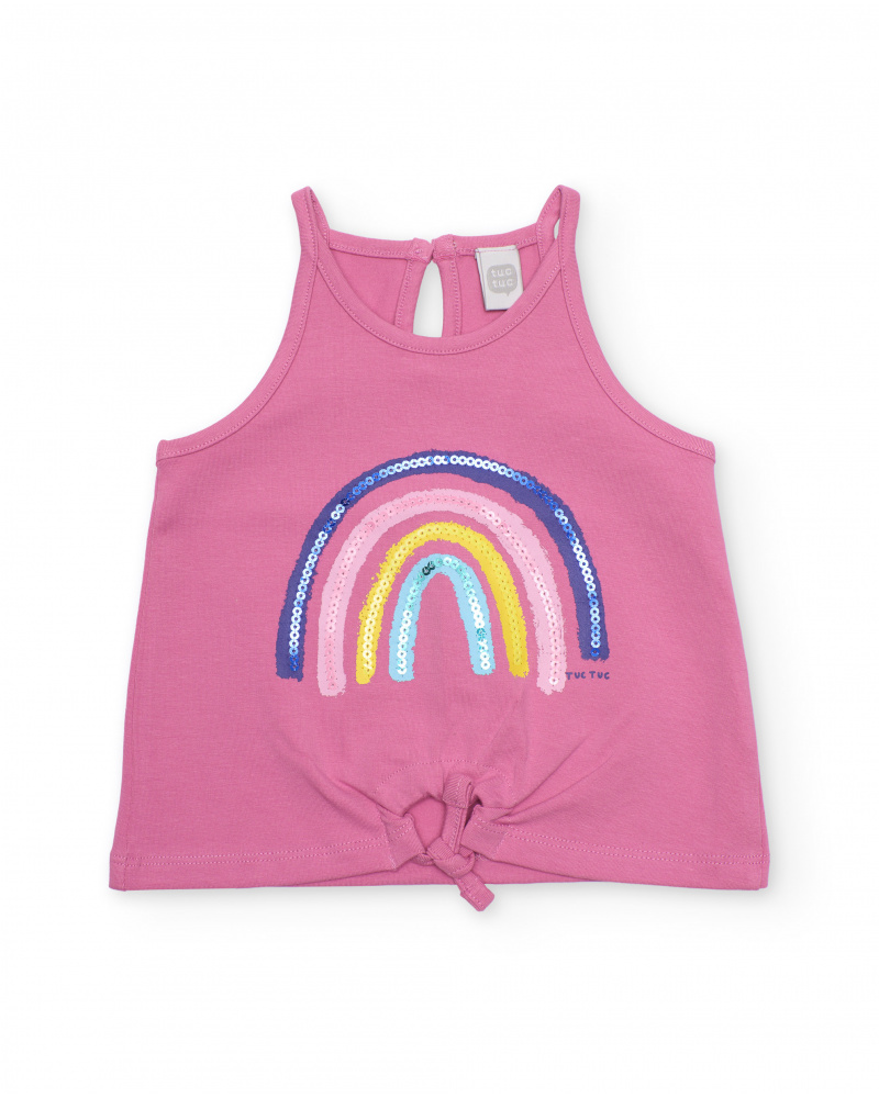 Camiseta de niña de punto y arcoíris con lentejuelas