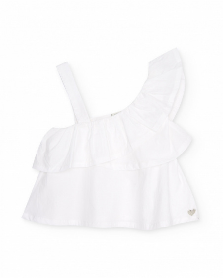 Blusa de niña de plana de diseño asimétrico con volante