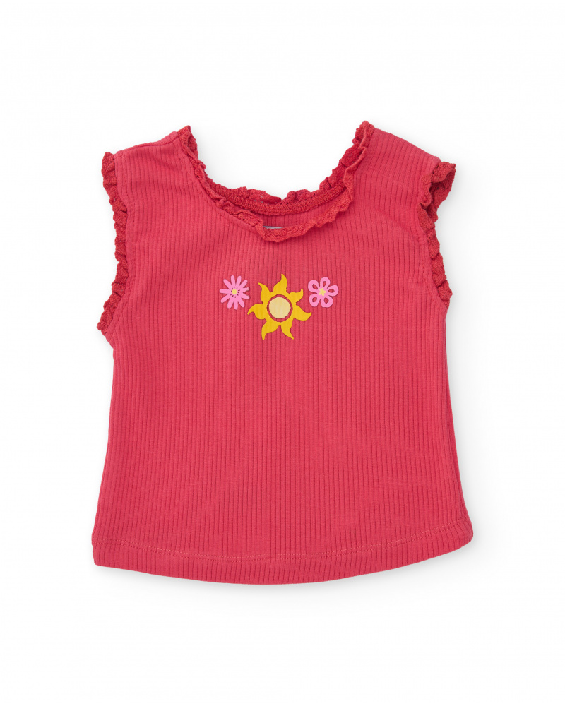 Camiseta de niña de punto con volantes en el cuello