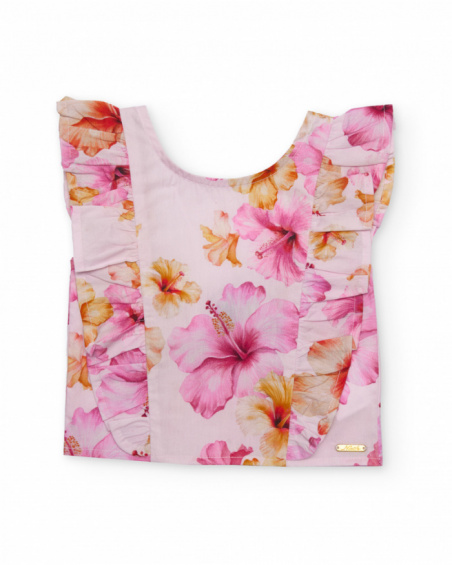 Camisa de niña de plana con volantes laterales