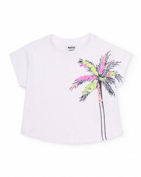 Camiseta de niña de punto con palmera lateral