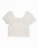 Camiseta de niña de punto con relieve floral