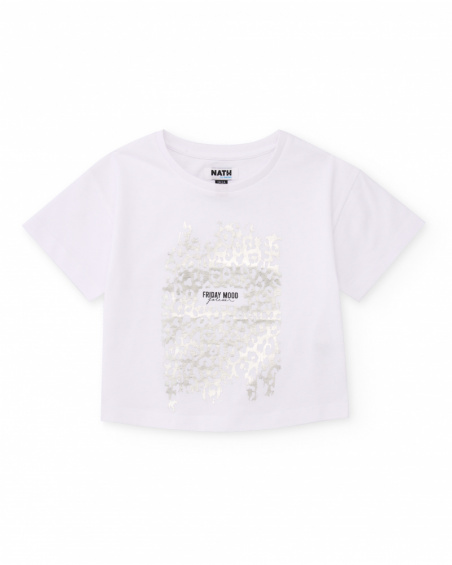 Camiseta de niña de punto con estampado metalizado