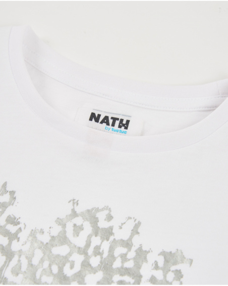 Camiseta de niña de punto con estampado metalizado