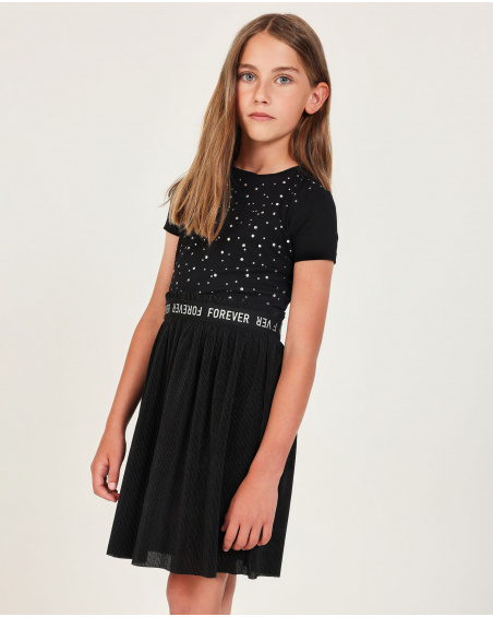 Vestido de niña de punto con apliques brillantes | tuc tuc