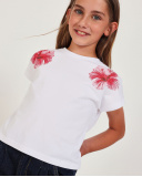 Camiseta de niña de punto con flores decorativas | tuc tuc