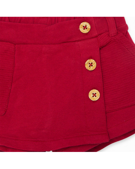 FALDA-PANTALÓN FELPA FANTASÍA BOTONES LATERALES NIÑA ROJA ZANZIBAR FALDA-PANTALÓN FELPA FANTASÍA BOTONES LATERALES NIÑA ROJA ZANZIBAR