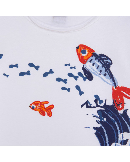 CAMISETA PUNTO SIN MANGAS PECES NIÑO BLANCA KAMOGAWA CAMISETA PUNTO SIN MANGAS PECES NIÑO BLANCA KAMOGAWA