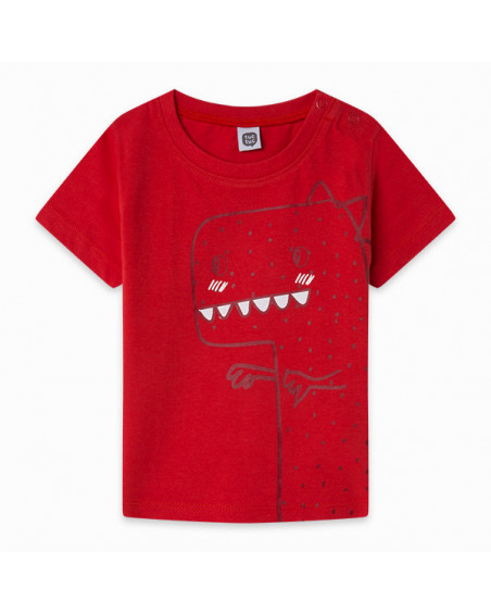 CAMISETA PUNTO DINOSAURIO NIÑO ROJA BASICOS BABY CAMISETA PUNTO DINOSAURIO NIÑO ROJA BASICOS BABY